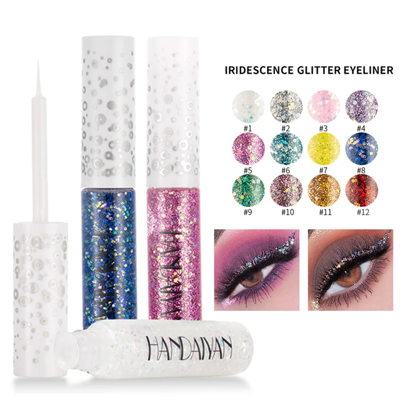 Многофункциональные блестящие блестящая жидкая тени для век 12 цветов гладкие