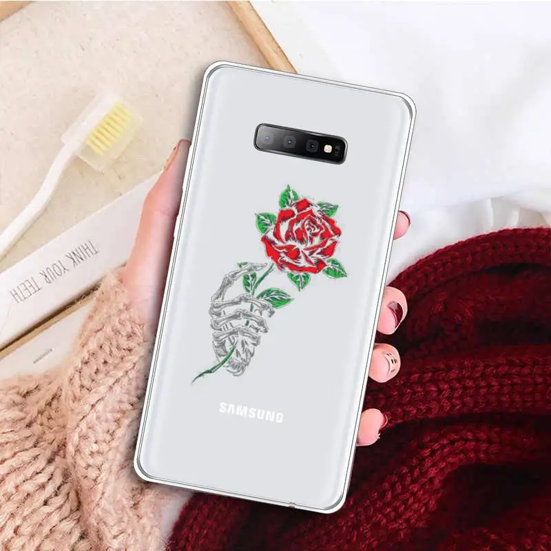 

Rose flower ART hand Phone Case Transparent For Samsung Galaxy A 71 21s S note 8 9 10 plus 20 ultra custom protective funda