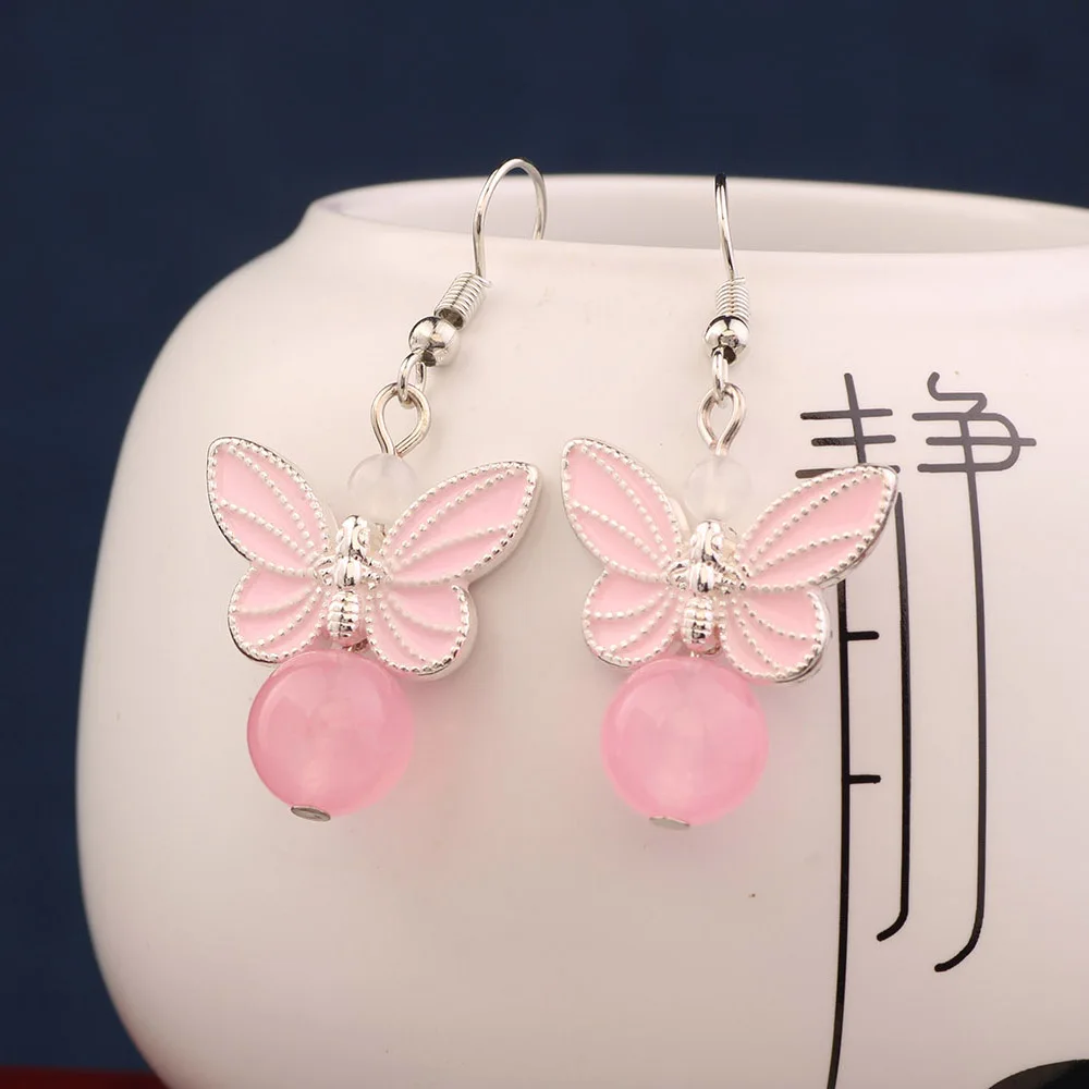 Новые этнические серьги с розовой бабочкой Винтажные капли эмалью для женщин и