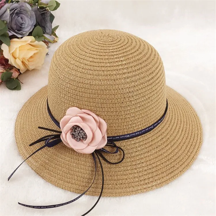 Соломенная шляпа DONGYUN011 Женская регулируемая Солнцезащитная Панама с цветами для