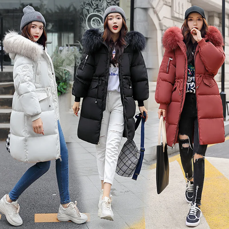 

Down padded jacket women's mid-length bread jacket with big fur collar padded jacket 2021 new thick padded jacket