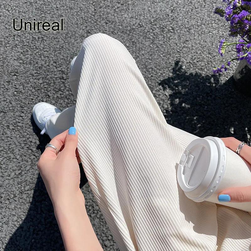 

Женские брюки с широкими штанинами Unireal, повседневные эластичные брюки с высокой талией, длинные плиссированные штаны, лето-осень 2022