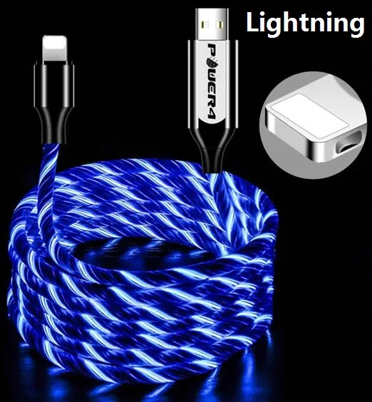 Power4 Прохладный светящийся USB C Микро зарядный кабель три разъема доступны для Lightning/Apple Android type-C зарядки мобильного телефона - Цвет: iPhone-Blue