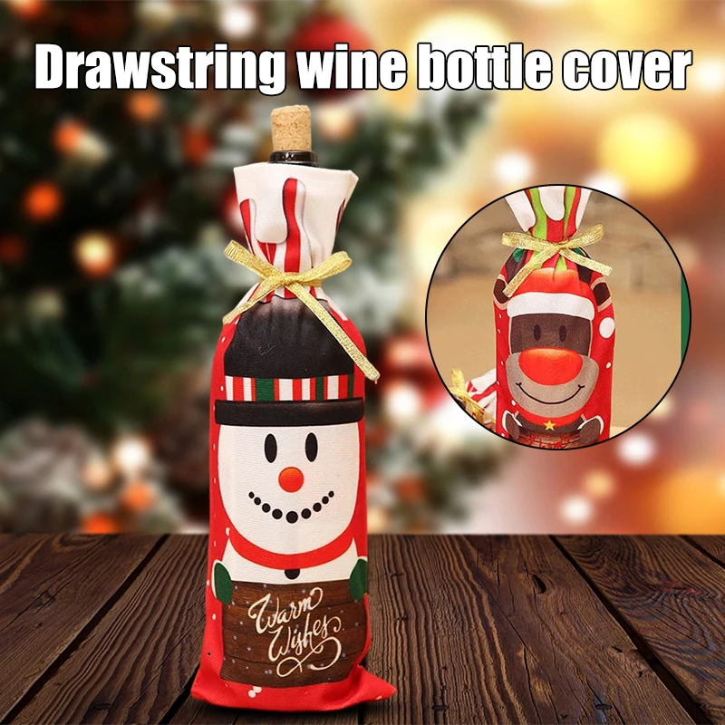 

Christmas Pattern Wine Bottle Covers with Santa Claus Snowman Deer Printing Christmas Decoration Party Supplies FBS889