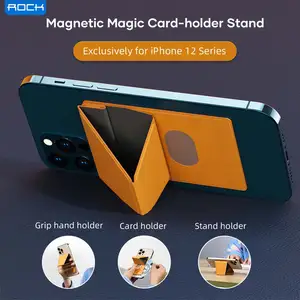 rock magnetic card phone holder for iphone 12 pro max pu leather mini waterproof wallet card adsorption case for iphone 12 mini free global shipping