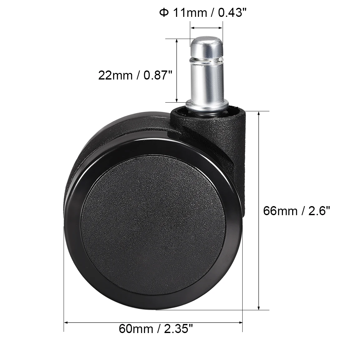 

uxcell Swivel Caster Wheels - 2.35 Inch PU Twin Wheel Push-in 11mmx22mm Stem Swivel Caster Black 2pcs
