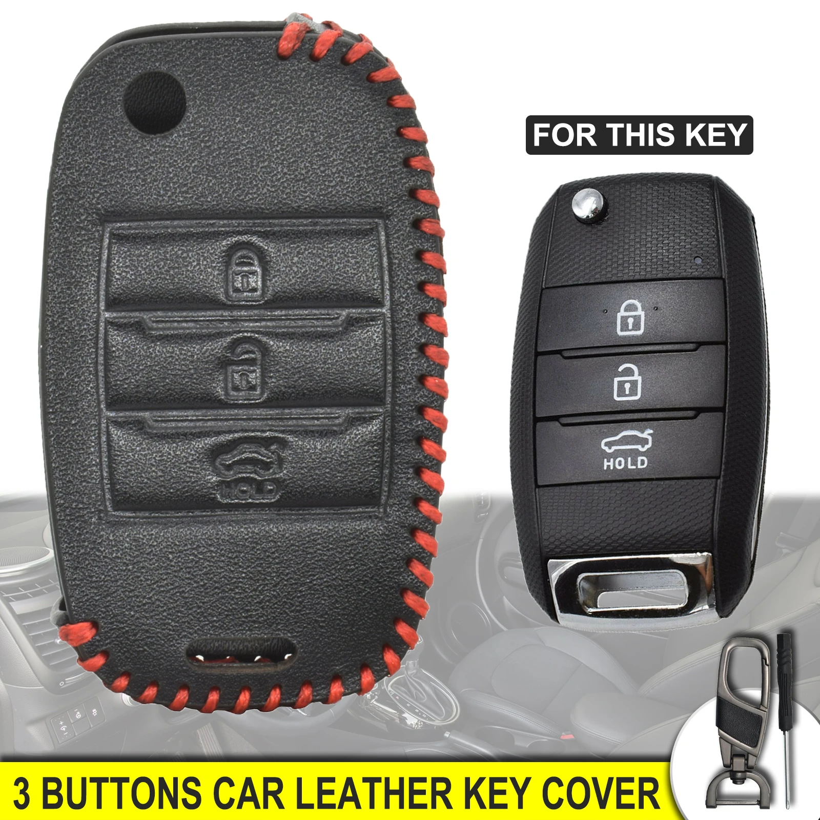 

Кожаный черный чехол-брелок для автомобильного ключа с 3 кнопками, чехол для Kia Optima Sportage Rio Ceed Forte Sorento, брелок, аксессуары, держатель без ключа