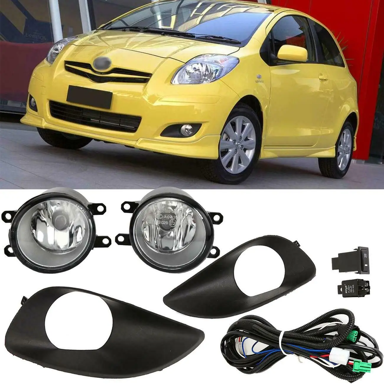 

1 Pair Front Fog Light Lamp For Toyota Yaris 4dr Sedan 2007-2012 Front Bumper Driving Fog Light Lamps + Switch+ Bulbs Assembly