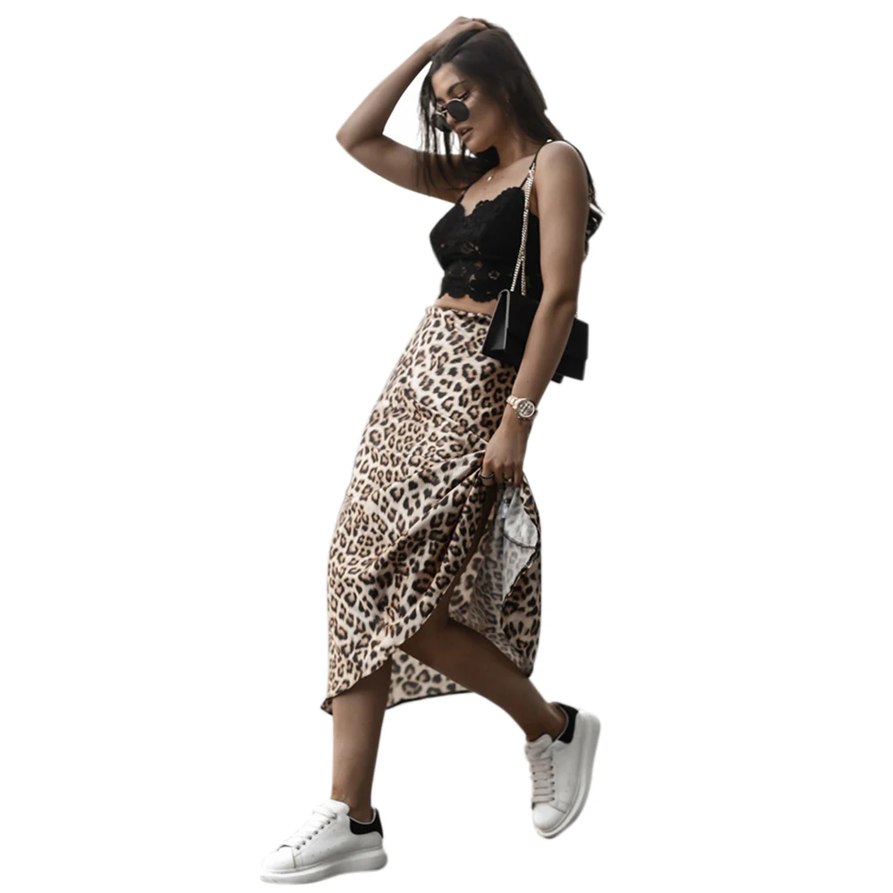 

Leopard Print Skirts Womens Vintage Elastic High Waist Midi Skirt Summer New Sweet Ladies Holiday Skirt Female Faldas 2021 D30