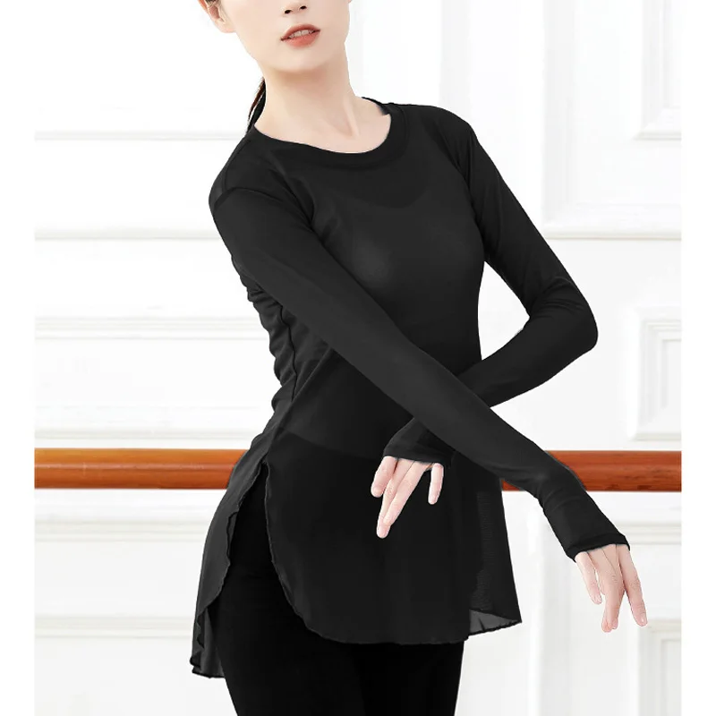 

Latin Dance Long Sleeve Round Neck See Through Tops Female Latin Practice Clothes Rumba Dance Shirt Samba Dance Clothing DQL5056