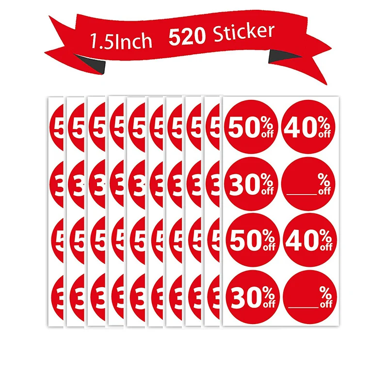 

520 Pcs Sale Off Stickers 50% 40% 30% Blank% Off 1.5 inch Sale Price Percent Off Stickers Labels Discount Deals Circle Pricemark