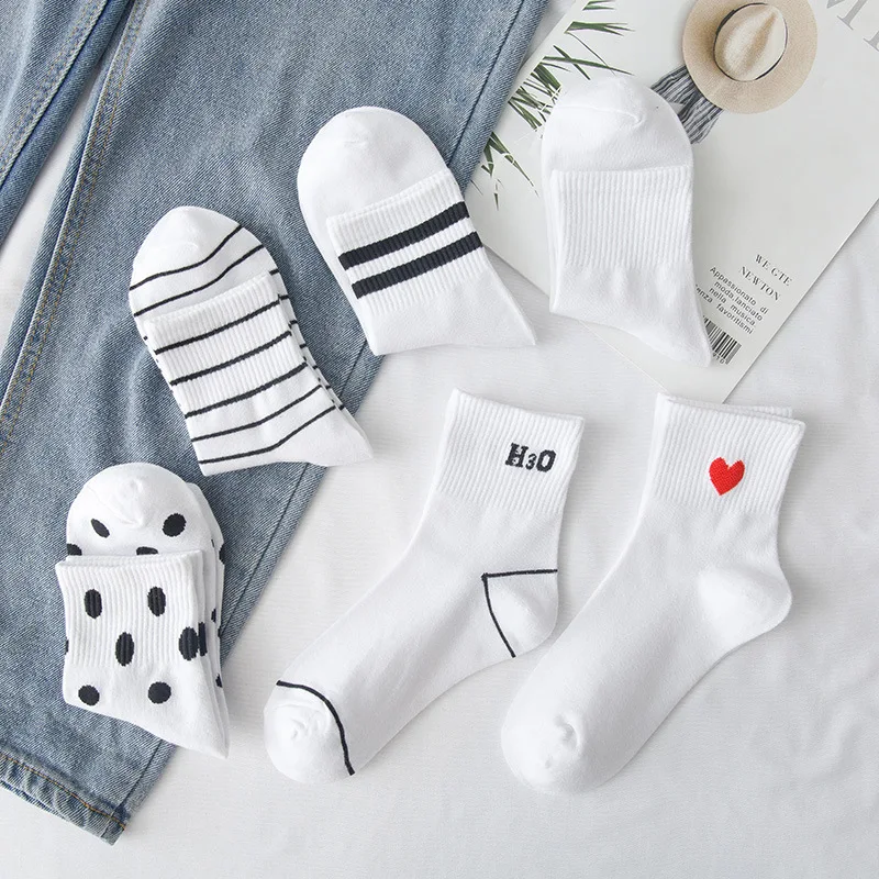 Носки Женские однотонные в горошек хлопок полоску с сердечками Повседневные