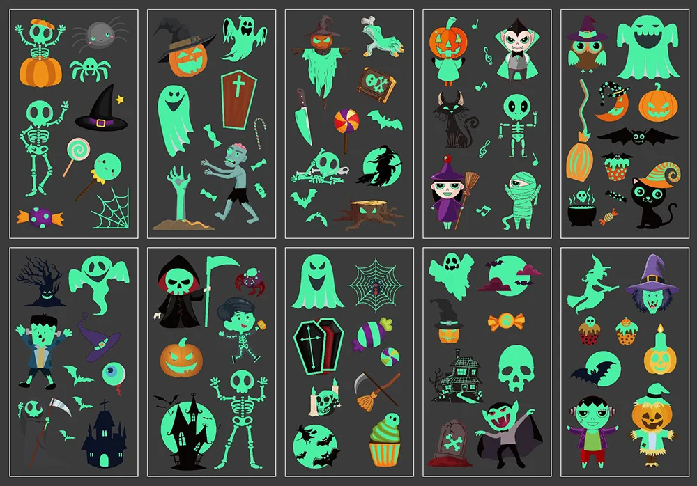 10 шт./компл. наклейки для временных татуировок детей блеск тату Водонепроницаемый Хэллоуин одежда сна из