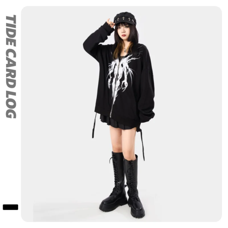 100% Cotton Men's Women's Clothing Loose Personalized Print Shirt Cardigan High Street Casual Hip Hop Zipper Jacket for Couples |