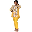 Комплект из двух предметов африканская одежда Новые африканские Дашики Модный Полосатый цветочный костюм топ брюки супер эластичные Вечерние наряды для женщин