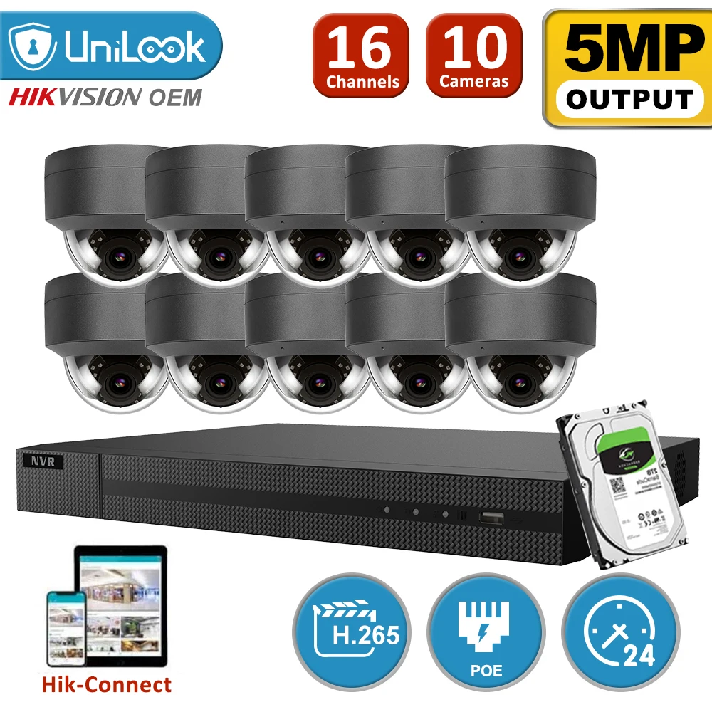 

Система видеонаблюдения UniLook, 16-канальный сетевой видеорегистратор, 10 шт., 5 Мп, серый, ip-камеры с питанием по POE сетевой видеорегистратор, нар...