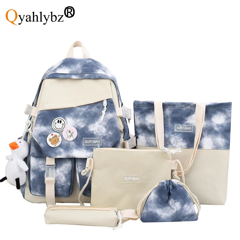 

Qyahlybz 4pcs set high school students school bags female campus shoulder bags canvas backpacks large capacity boys backpack