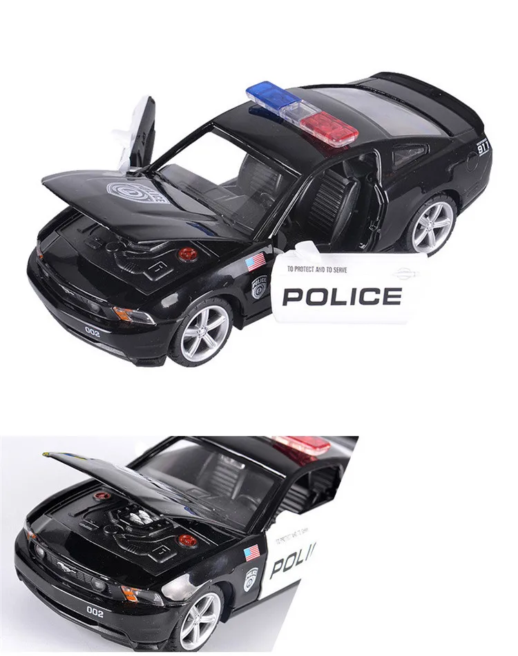 Качество 1:32 Mustang GT Модель из сплава полиции, имитация литья под давлением звук и светильник, игрушка в подарок