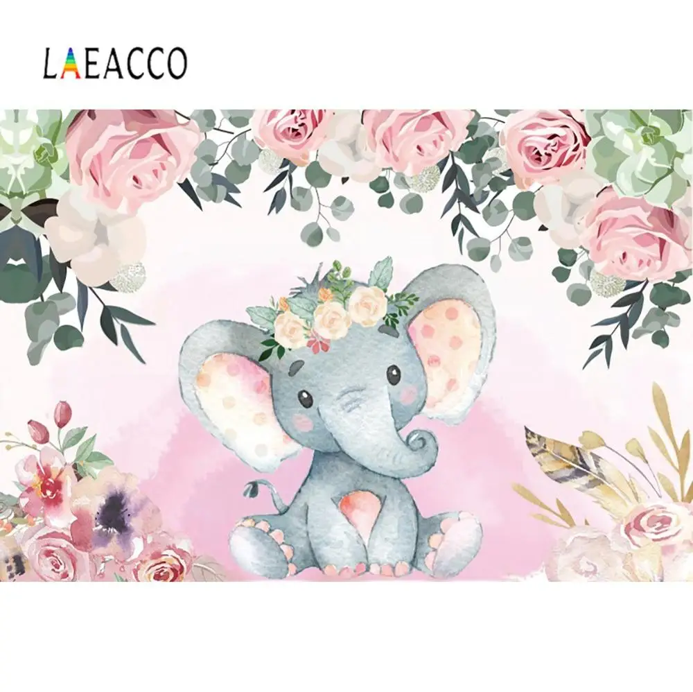

Laeacco Cartoon Elephant Photography Backdrops Flowers Birthday Party Newborn Baby Shower Child Portrait Background Photo Studio