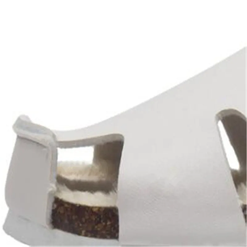 Женские теплые пробковые шлепанцы меховые сандалии с пряжкой закрытым носком