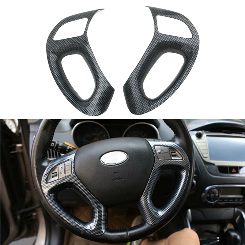 2 PCS Car Steering Wheel Cover Trim Interior Carbon Fiber Styling for Hyundai IX35 2010-2015