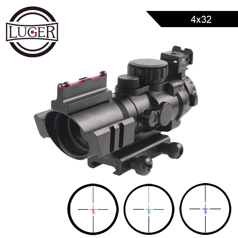 LUGER 4x32 Acog охотничий рефлекторный оптический прицел тактическая Оптика 20 мм