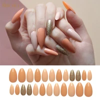 24pcs fashion stiletto coffin fake nail art tips set reusable vibrant orange stiletto french acrylic false nails college style