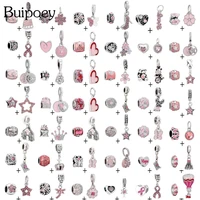 buipoey 2pcslot pink heart beads star charm fit diy bead bracelets flower butterfly pendant handmade jewelry making accessory