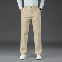 men formal office dress pants flat front straight fit trousers stretch business bottoms casual