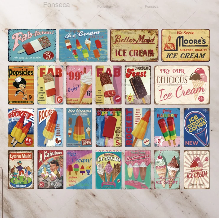 Знаки для мороженого металлическая винтажная табличка в стиле ретро