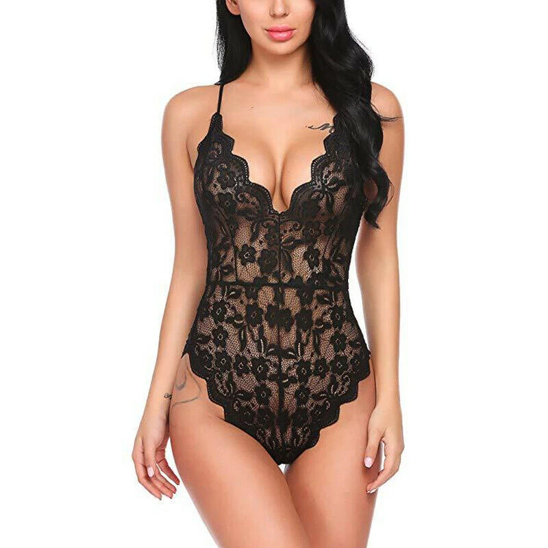 Сексуальный Женский Бандаж боди цветочное кружево женский прозрачный