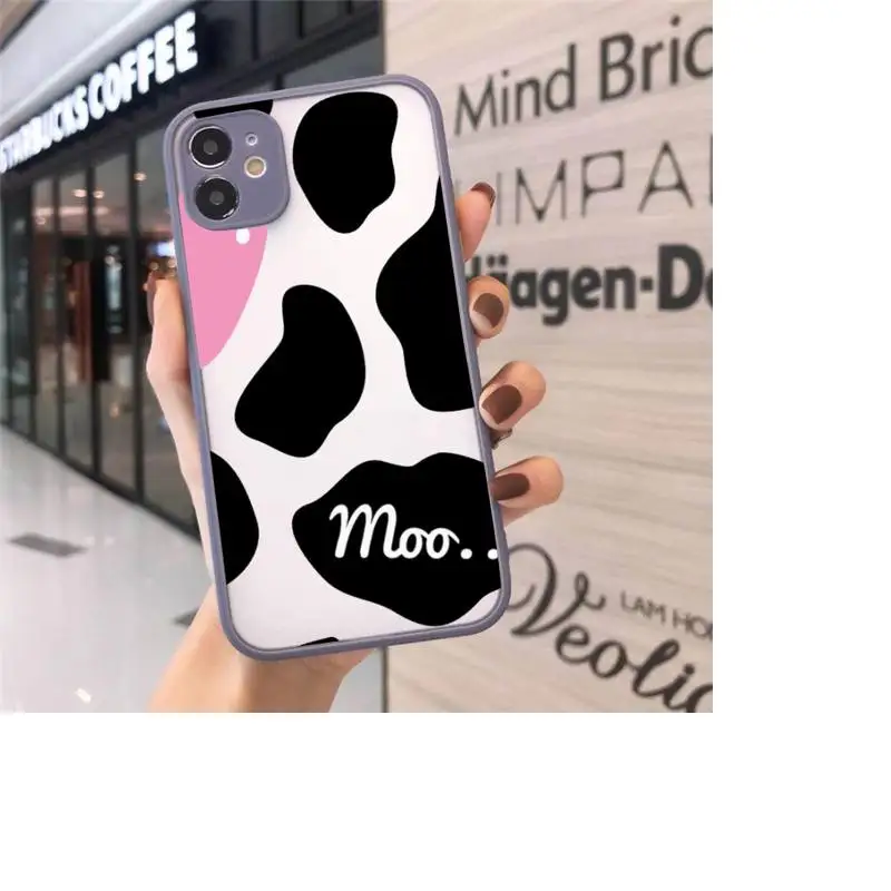 

Cow Milk Black White Phone Case Matte Transparent for iPhone 7 8 11 12 s mini pro X XS XR MAX Plus cover funda