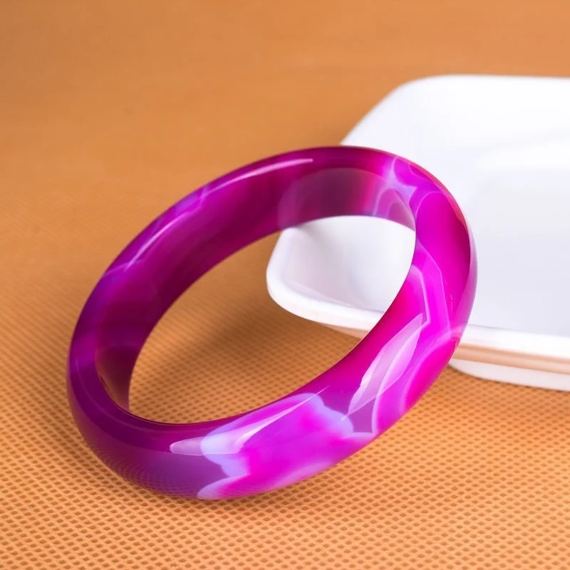 

Natural Purple Chalcedony Hand-carved Wide Band Bracelet Fashion Boutique Jewelry Women Purple Agate Beauty Bracelet Gift