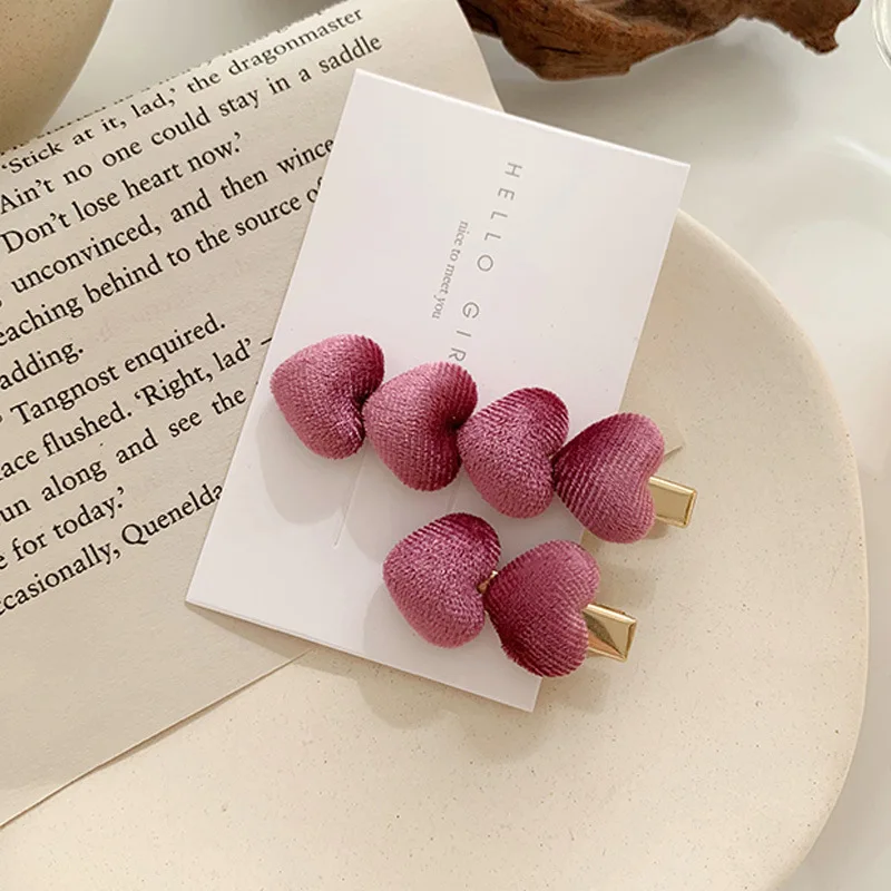 2 шт./компл. Симпатичные Бархатные заколки для волос в форме сердца головные уборы