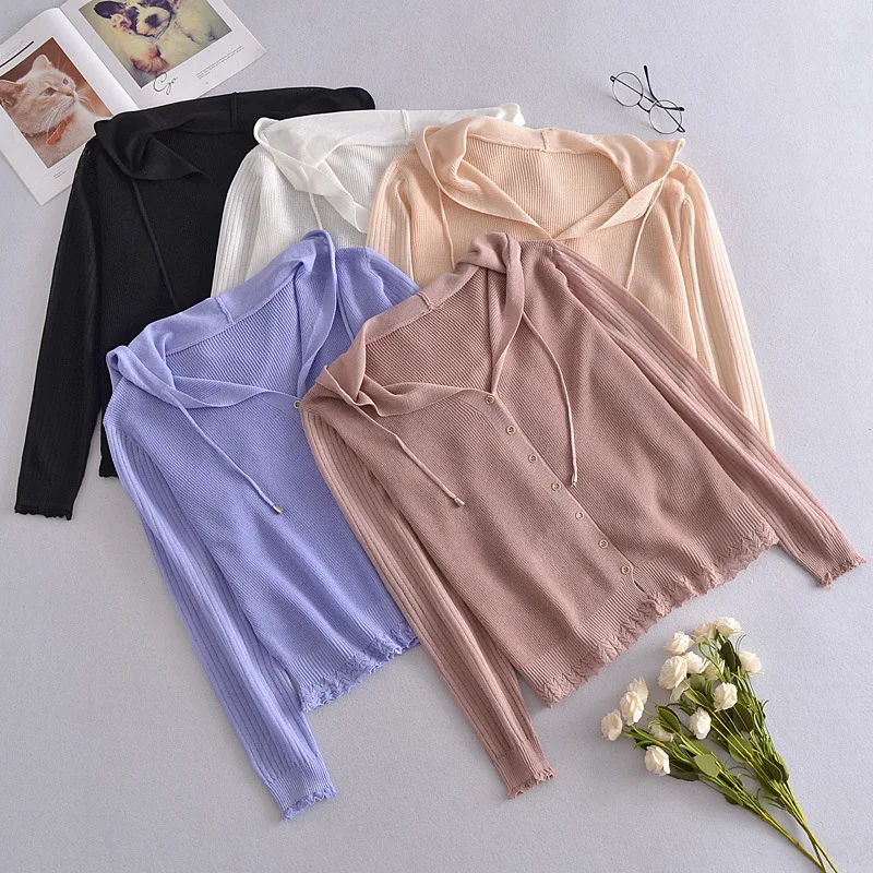 

Korean Style Women's Clothing 2021 Spring Autumn New Hem Stitching Long Sleeve Hooded Fashion Sweater