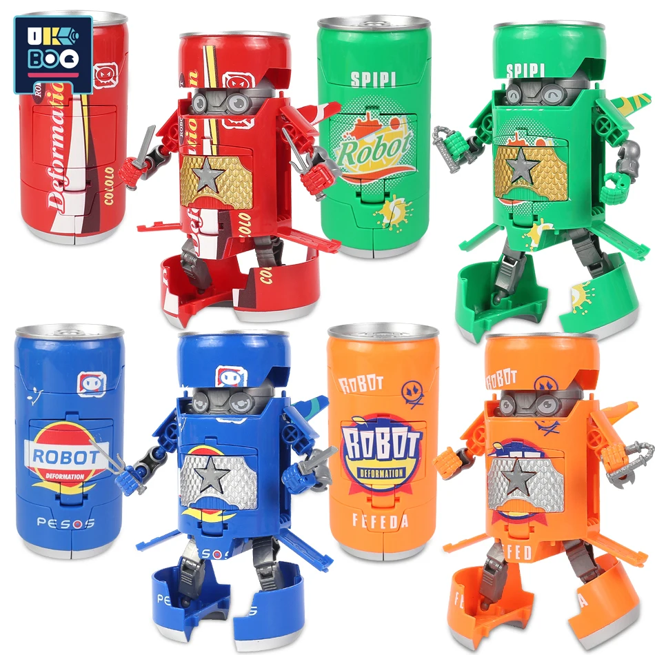 

City Deformed Soda Robot Warrior Model Beverage Plastic Transformation Action Weapon Figures Robots Children Toys For Boy Gift