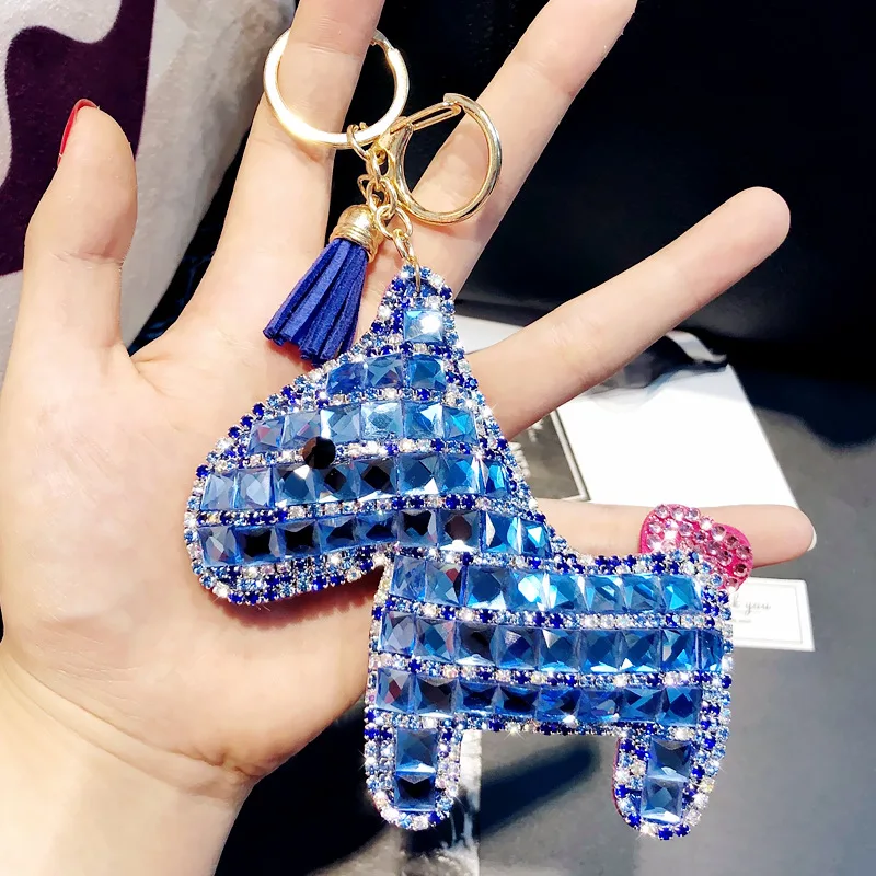 New Fashion Diamond-studded Stay Cute Horse Keychain Cartoon Personality Leather Charm Key Chain Lady Bag Mobile Phone Keychain
