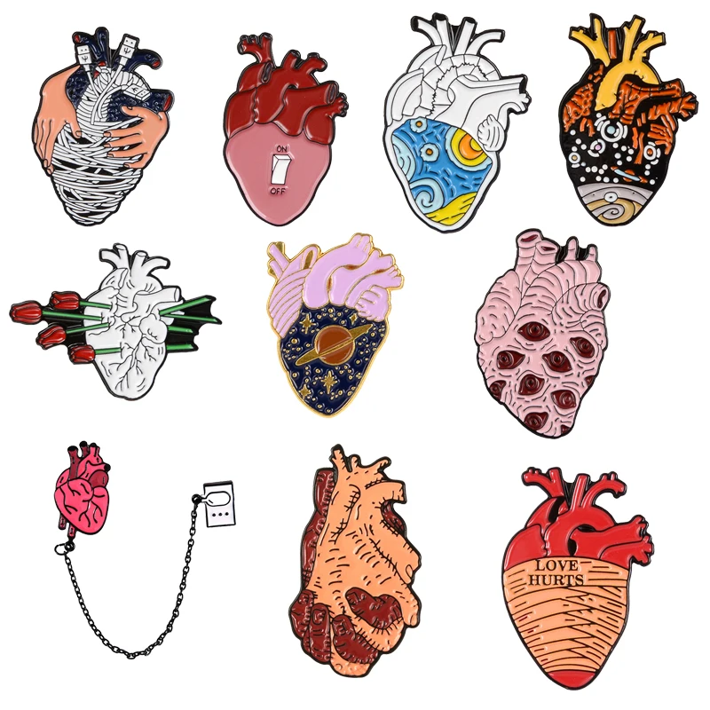 

Artistic Organ Heart Lapel Punk Pins Rose Universe Galaxy Gothic Brooches Badges Backpack Pins Jewelry Gifts For Medical Friends