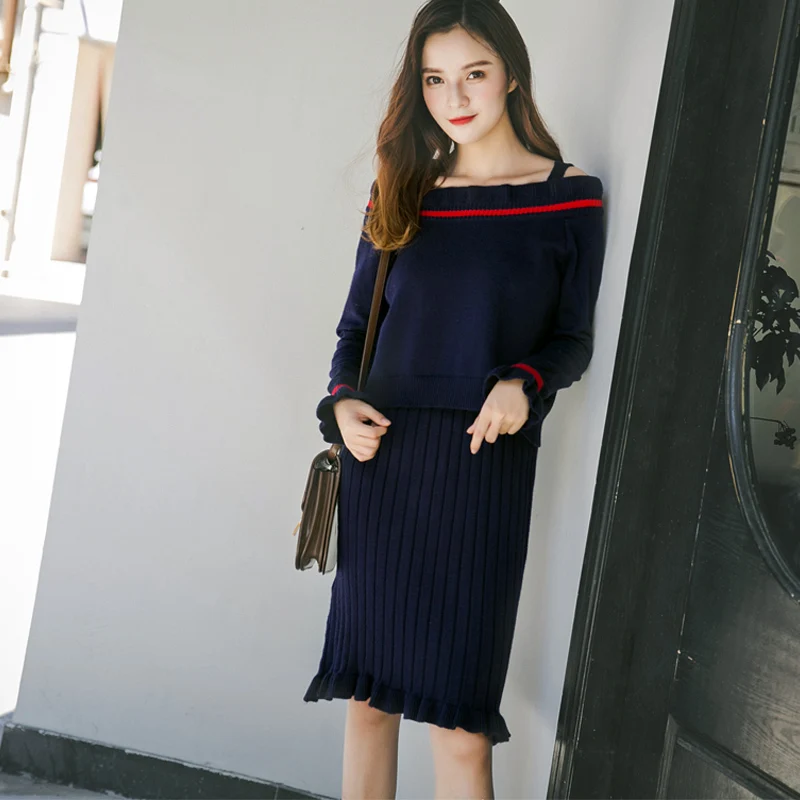 Fitaylor осень зима пуловер вязаное платье es костюм из двух частей женский свитер