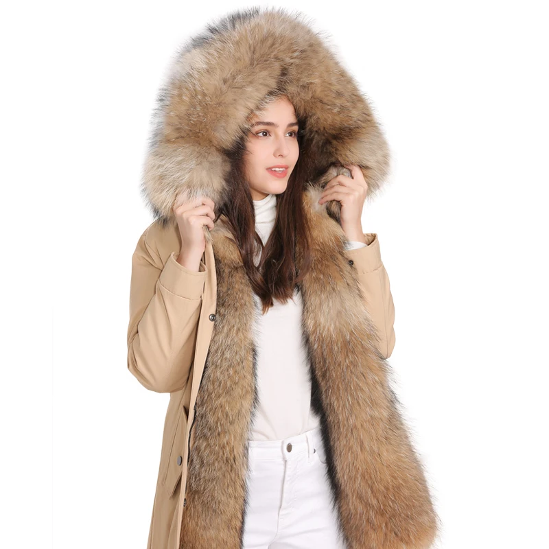 

2020 New Big Real Raccoon Fur Collar Parka Winter Jacket Long Women Mink Fur Liner Hooded Parka Luxury Real Natural Fur Coat
