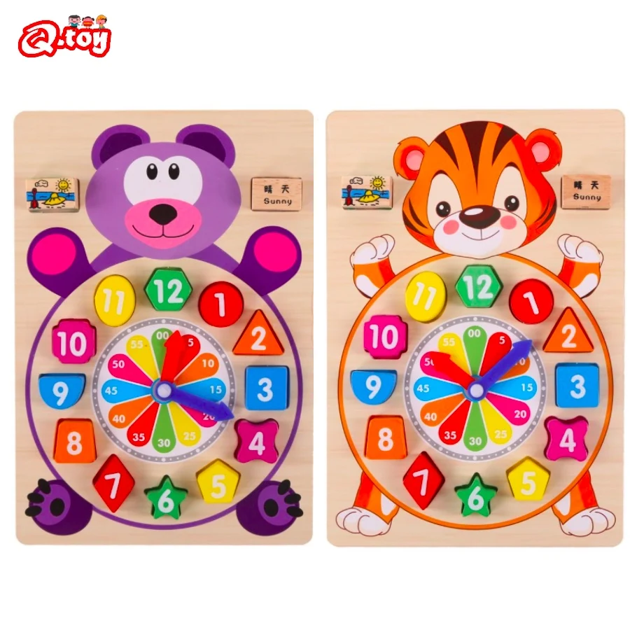 

Montessori Cartoon Animal Educational Wooden Beaded Geometry Digital Clock Puzzles Gadgets Matching Clock Toy For Children