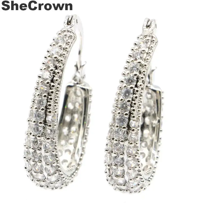 29x7mm SheCrown создан Белый сапфир дамы обручальные серебряные серьги|women wedding|women silver