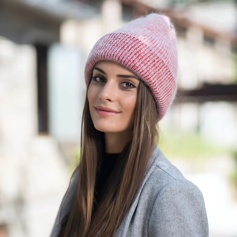 Зимние женские вязанные шапки из кроличьего пуха|Женские Skullies и шапочки| |