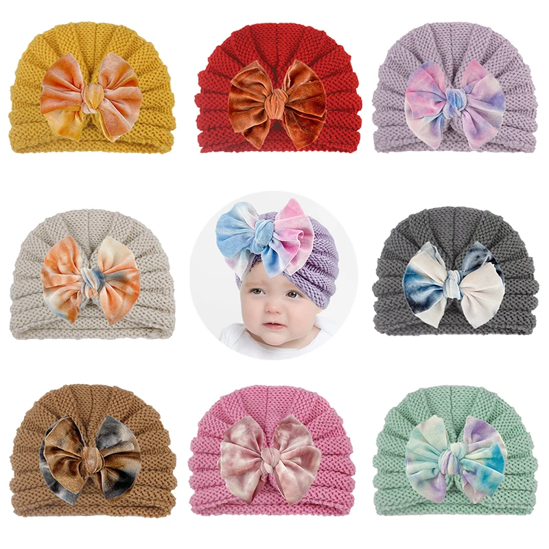 

2021 New Fashion Multicolor Printed Bow Winter Warm, Soft, Safe And Comfortable Baby Hat High Quality Safety Baby Hat.