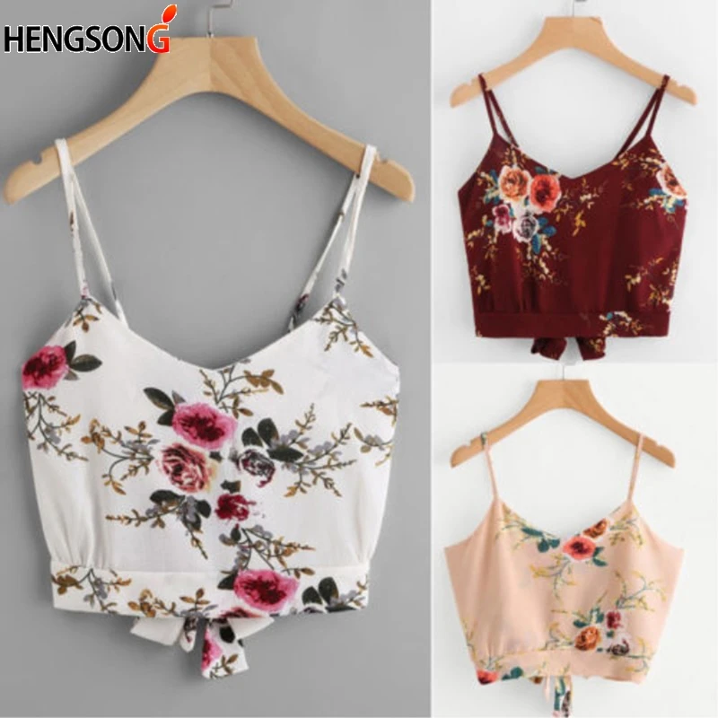 

2021 Summer Knot Striped Split Tie Back Crop Cami Top Women Casual Spaghetti Strap Bow Top Vest Beach Vest Camisole