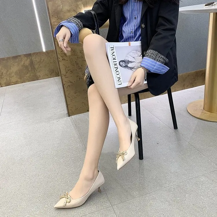 

Women's Casual Stilettos Concise Elegant Simple Pumps Sweet Fashion Crystal High Heels Shallow Pointed Toe Shoes Size 35-39