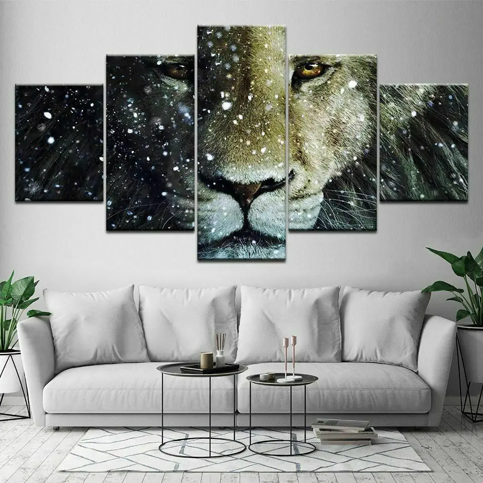 

No Framed Canvas 5Pcs Lion Snow Narnia Wild Cuadros Wall Art Posters Pictures Paintings Home Decor for Living Room Decoration