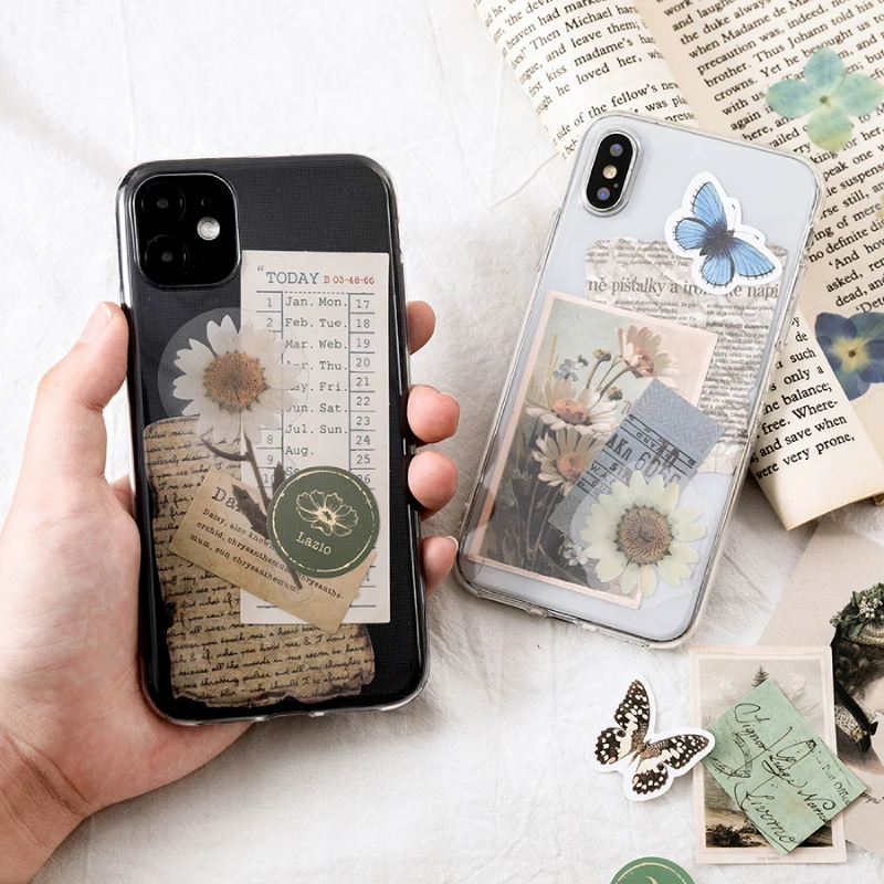 journamm 15pcs vintage cards for phone deco retro stationery supplies plant paper junk journal label scrapbooking material free global shipping