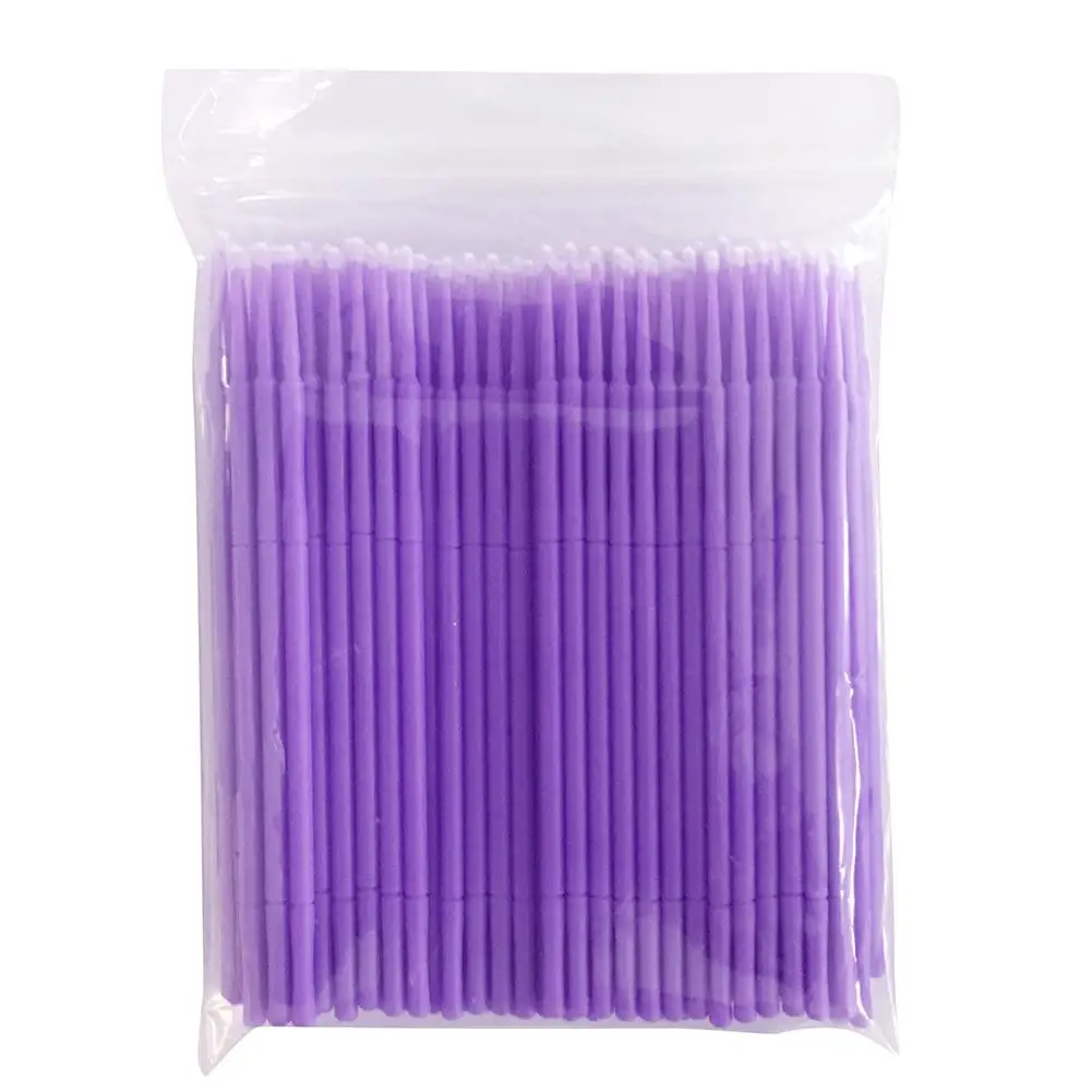 PurpleA 100 шт./пакет одноразовые косметические ватные палочки для наращивания ресниц Мини отдельных аппликаторы для дома тушь для ресниц кисти хлопок мягк тампон - Цвет: PurpleA