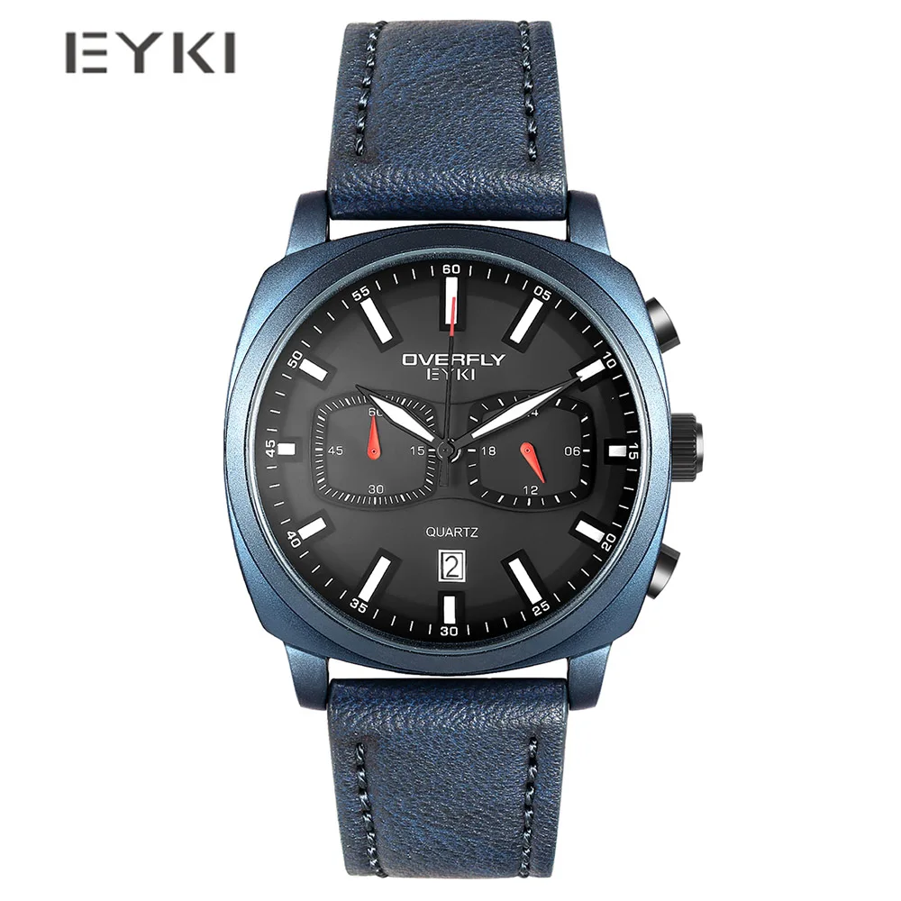 EYKI Men Luminous Calendar Watch Sport Watches Waterproof Quartz Wristwatch Fashion Square Leather Clock Relogio Masculino | Наручные